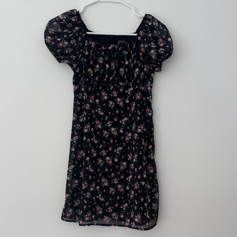 Floral Black Kids Casual Dress